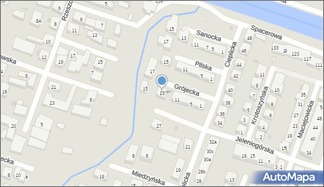 Bydgoszcz, Grójecka, 13, mapa Bydgoszczy