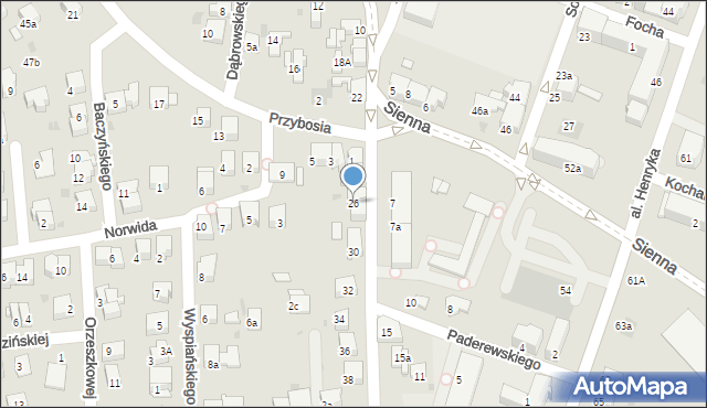 Chrzanów, Grzybowskiego Franciszka, mjr., 26, mapa Chrzanów