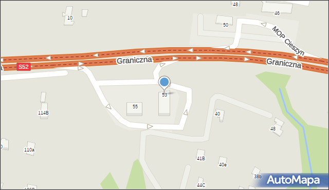 Cieszyn, Graniczna, 53, mapa Cieszyna