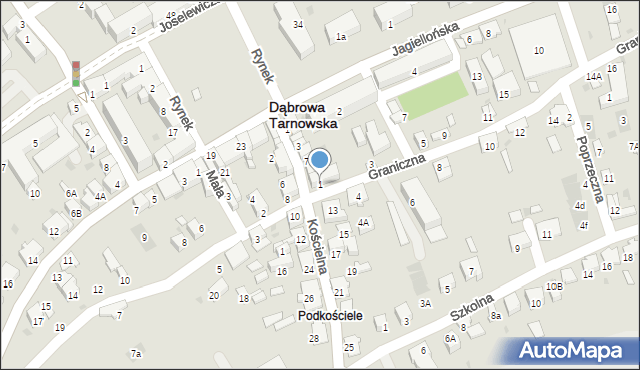 Dąbrowa Tarnowska, Graniczna, 1, mapa Dąbrowa Tarnowska