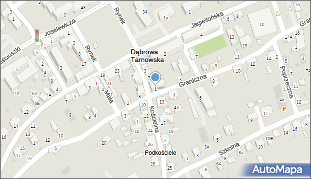 Dąbrowa Tarnowska, Graniczna, 1, mapa Dąbrowa Tarnowska