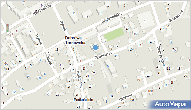 Dąbrowa Tarnowska, Graniczna, 3, mapa Dąbrowa Tarnowska