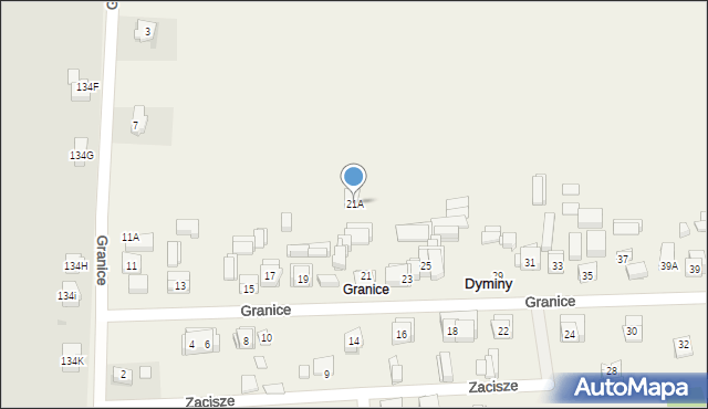 Dyminy, Granice, 21A, mapa Dyminy