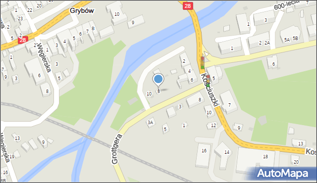 Grybów, Grottgera Artura, 8, mapa Grybów