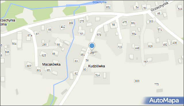 Grzechynia, Grzechynia, 289, mapa Grzechynia