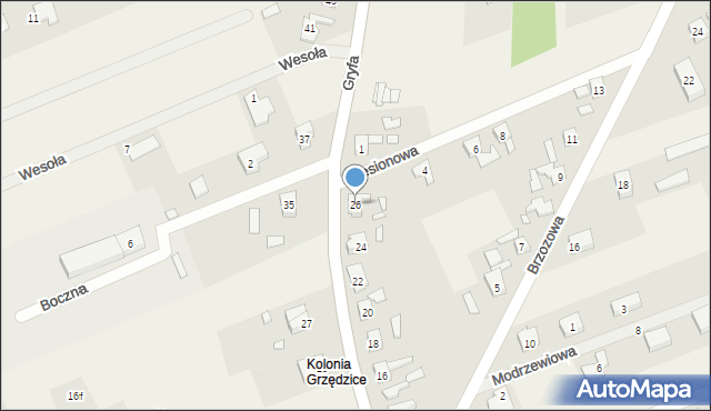 Grzędzice, Gryfa, 26, mapa Grzędzice