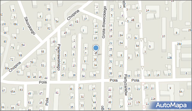 Jasło, Grota-Roweckiego Stefana, gen., 28, mapa Jasła