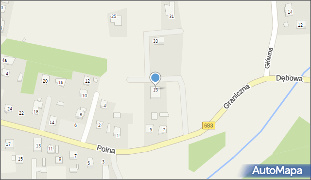 Julianów, Graniczna, 13, mapa Julianów