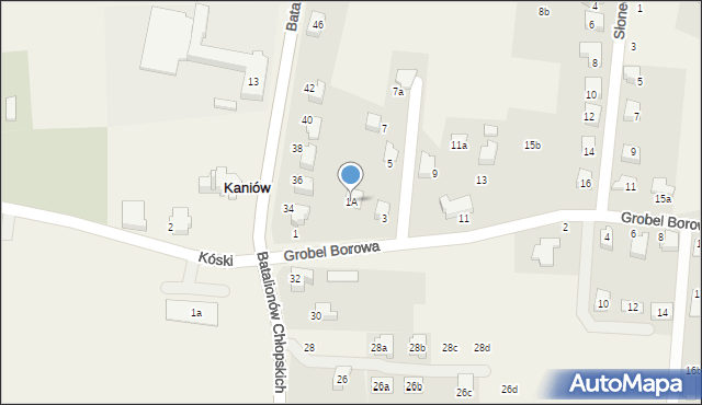 Kaniów, Grobel Borowa, 1A, mapa Kaniów