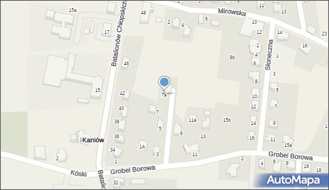 Kaniów, Grobel Borowa, 7a, mapa Kaniów