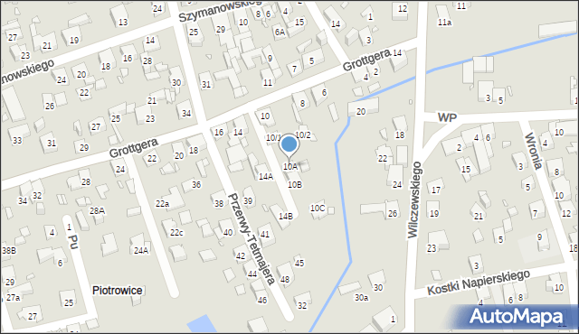 Katowice, Grottgera Artura, 10A, mapa Katowic