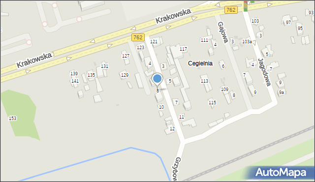 Kielce, Grzybowa, 8, mapa Kielc