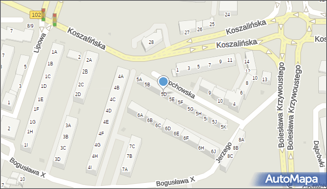 Kołobrzeg, Grochowska, 5D, mapa Kołobrzegu