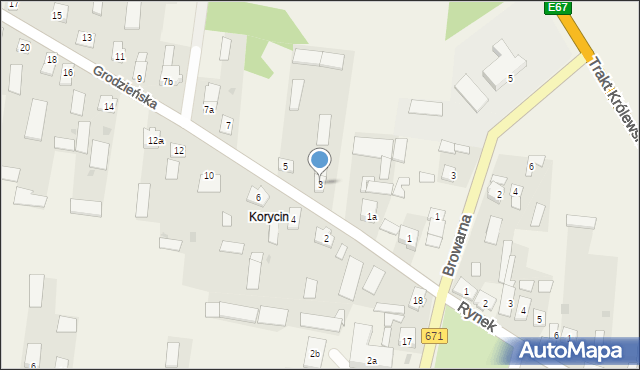 Korycin, Grodzieńska, 3, mapa Korycin