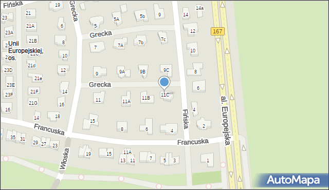 Koszalin, Grecka, 11C, mapa Koszalina