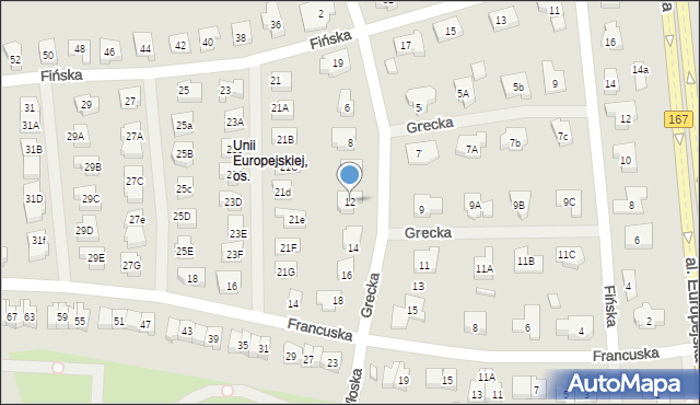 Koszalin, Grecka, 12, mapa Koszalina
