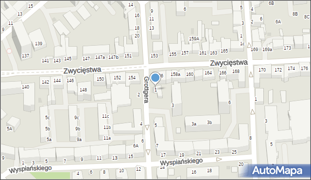 Koszalin, Grottgera Artura, 1, mapa Koszalina