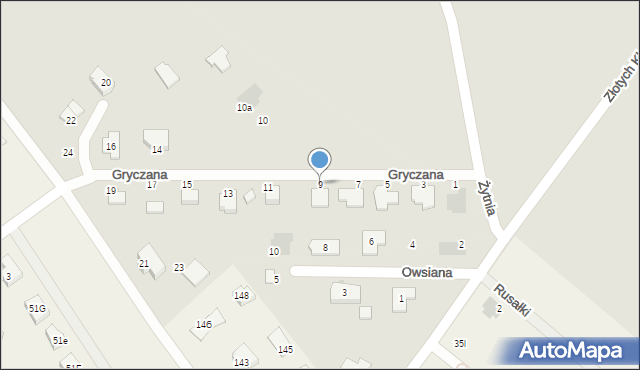 Koszalin, Gryczana, 9, mapa Koszalina