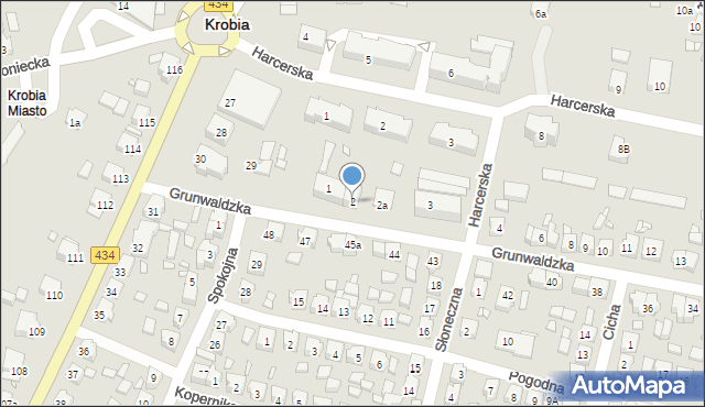 Krobia, Grunwaldzka, 2, mapa Krobia