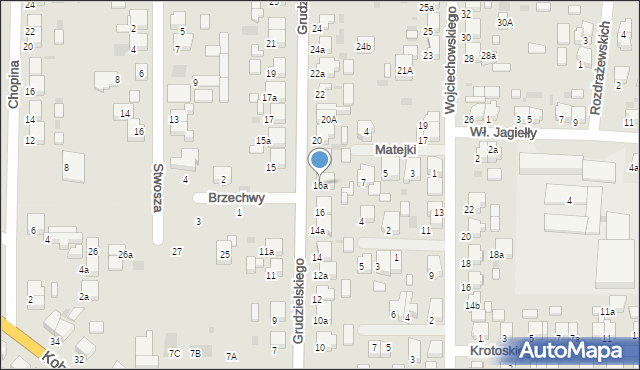 Krotoszyn, Grudzielskiego Kazimierza, gen., 16a, mapa Krotoszyna