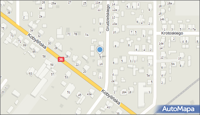 Krotoszyn, Grudzielskiego Kazimierza, gen., 3, mapa Krotoszyna