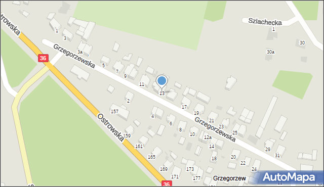 Krotoszyn, Grzegorzewska, 13, mapa Krotoszyna