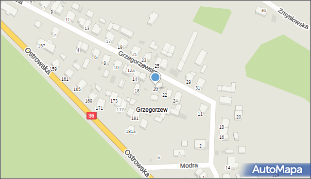 Krotoszyn, Grzegorzewska, 20, mapa Krotoszyna