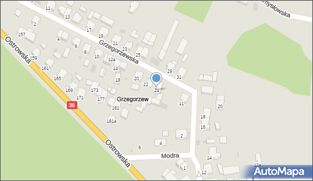 Krotoszyn, Grzegorzewska, 24, mapa Krotoszyna