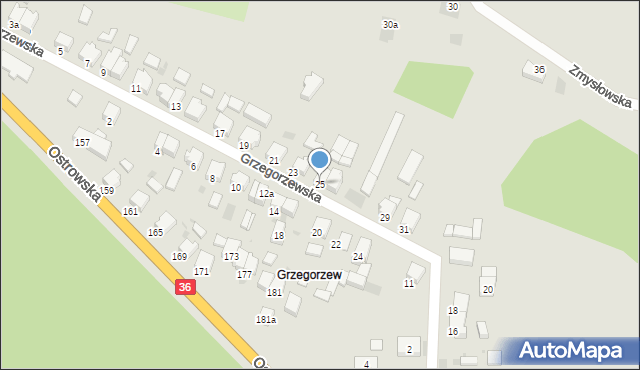 Krotoszyn, Grzegorzewska, 25, mapa Krotoszyna