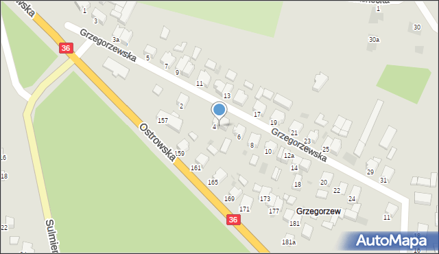 Krotoszyn, Grzegorzewska, 4a, mapa Krotoszyna