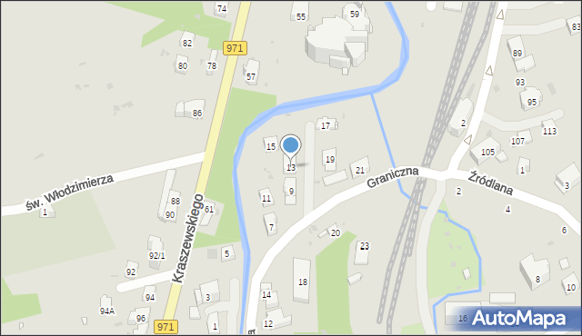 Krynica-Zdrój, Graniczna, 13, mapa Krynica-Zdrój