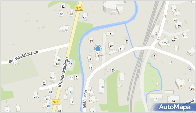 Krynica-Zdrój, Graniczna, 9, mapa Krynica-Zdrój