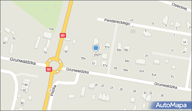 Kutno, Grunwaldzka, 57b, mapa Kutno