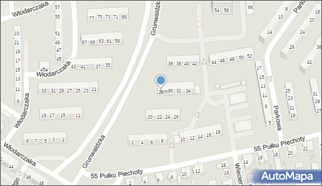 Leszno, Grunwaldzka, 28, mapa Leszno