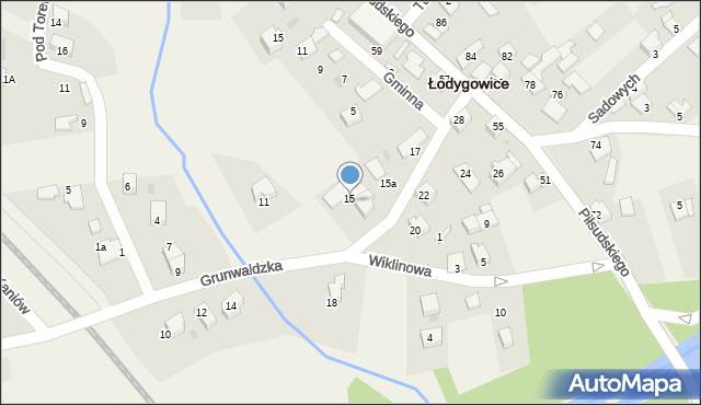Łodygowice, Grunwaldzka, 15, mapa Łodygowice