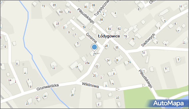 Łodygowice, Grunwaldzka, 17, mapa Łodygowice