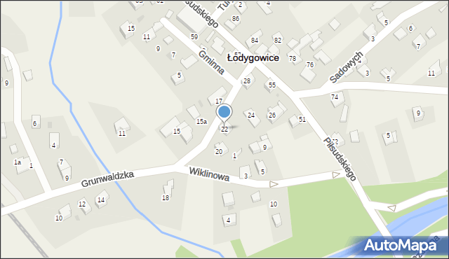 Łodygowice, Grunwaldzka, 22, mapa Łodygowice