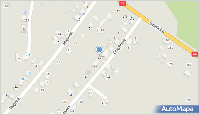Mikołów, Grzybowa, 10, mapa Mikołów