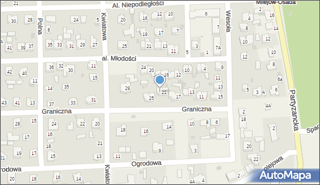 Milejów-Osada, Graniczna, 23, mapa Milejów-Osada