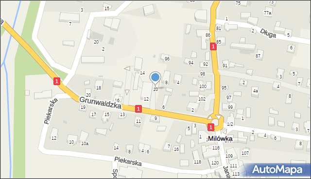 Milówka, Grunwaldzka, 10, mapa Milówka