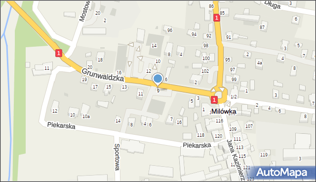 Milówka, Grunwaldzka, 9, mapa Milówka