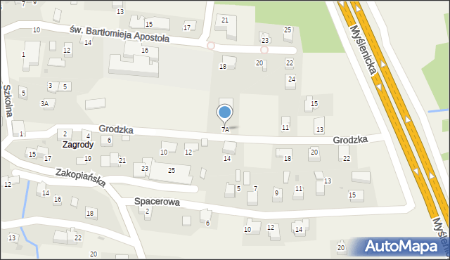 Mogilany, Grodzka, 7A, mapa Mogilany