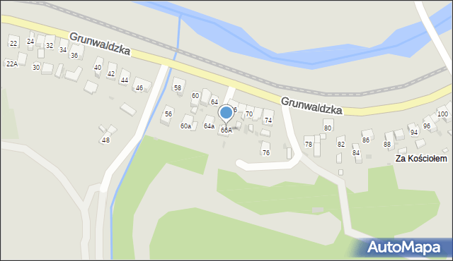 Muszyna, Grunwaldzka, 66A, mapa Muszyna