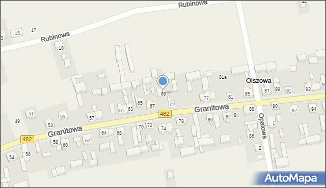 Olszowa, Granitowa, 69, mapa Olszowa