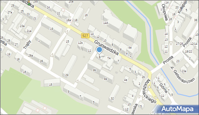 Olsztyn, Grunwaldzka, 9, mapa Olsztyna