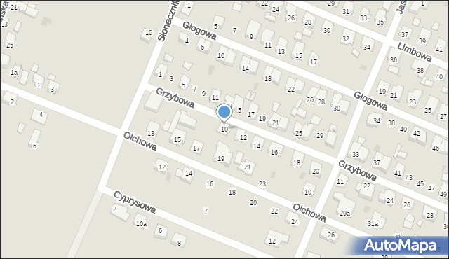Ostrów Wielkopolski, Grzybowa, 10, mapa Ostrów Wielkopolski