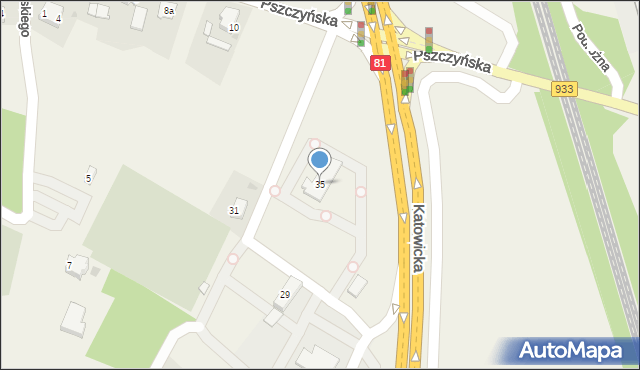 Pawłowice, Grzybowa, 35, mapa Pawłowice