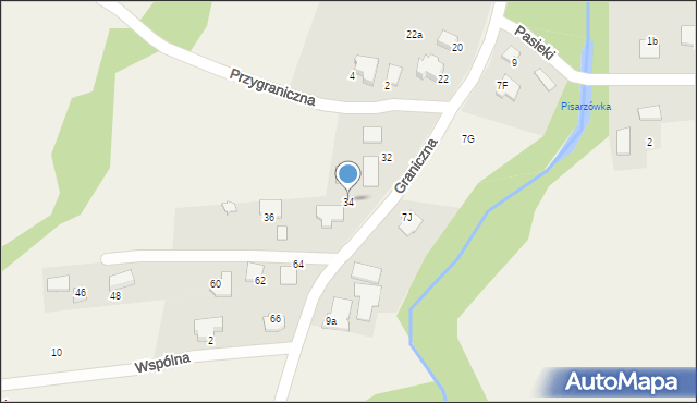 Pisarzowice, Graniczna, 34, mapa Pisarzowice