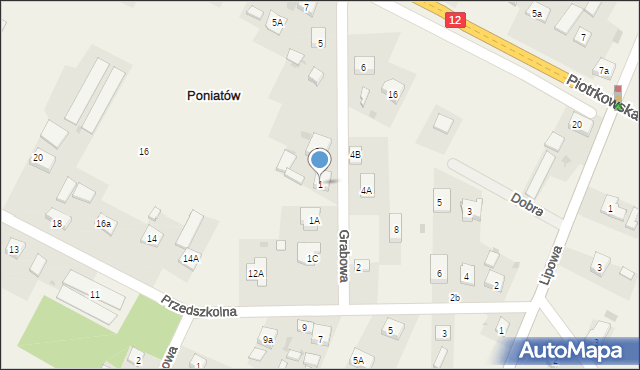 Poniatów, Grabowa, 1, mapa Poniatów