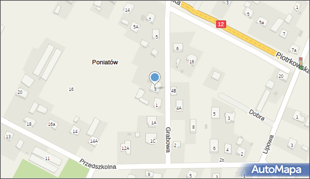 Poniatów, Grabowa, 3, mapa Poniatów